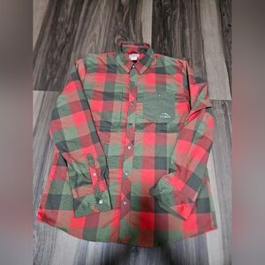L L Bean Men’s MED Shirt Regular Fit Green & Red Plaid Long Sleeve Snap Button